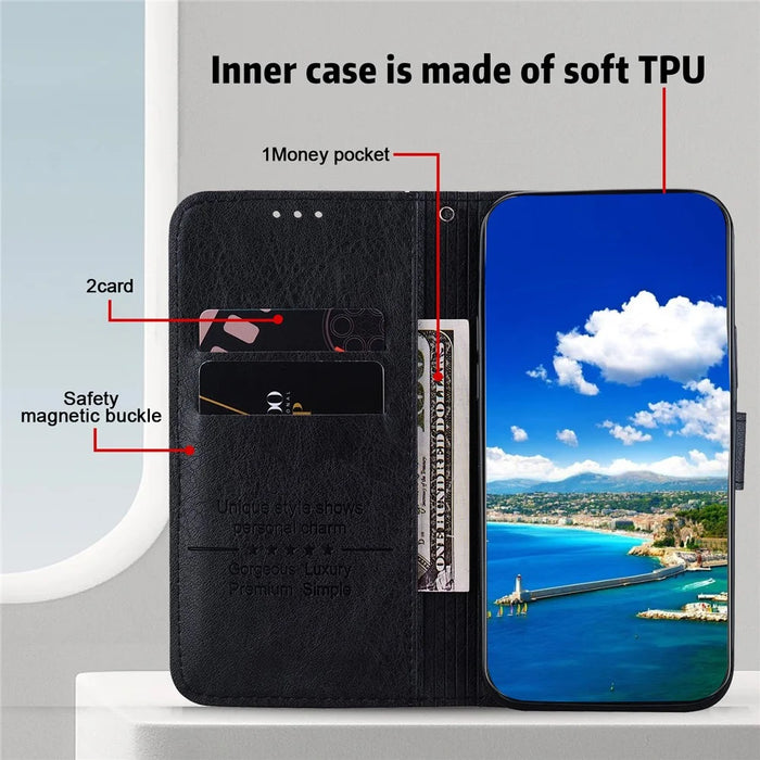 For Samsung Galaxy S23 FE Solid Color PU Leather Wallet Case Cell Phone Horizontal Stand Cover - Black - 2