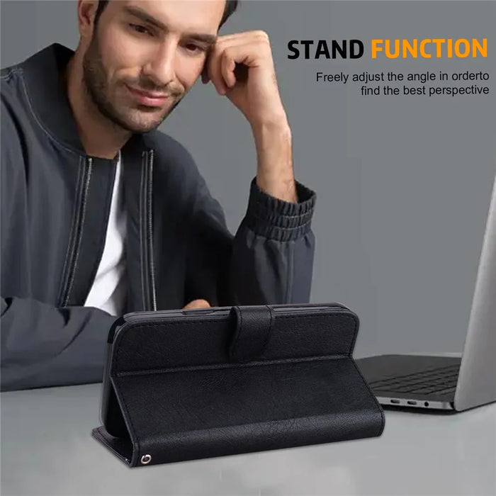 For Samsung Galaxy S23 FE Solid Color PU Leather Wallet Case Cell Phone Horizontal Stand Cover - Black - 5