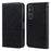 For Sony Xperia 1 V Solid Color PU Leather Wallet Case Book Style Cell Phone Stand Cover - Black - 1