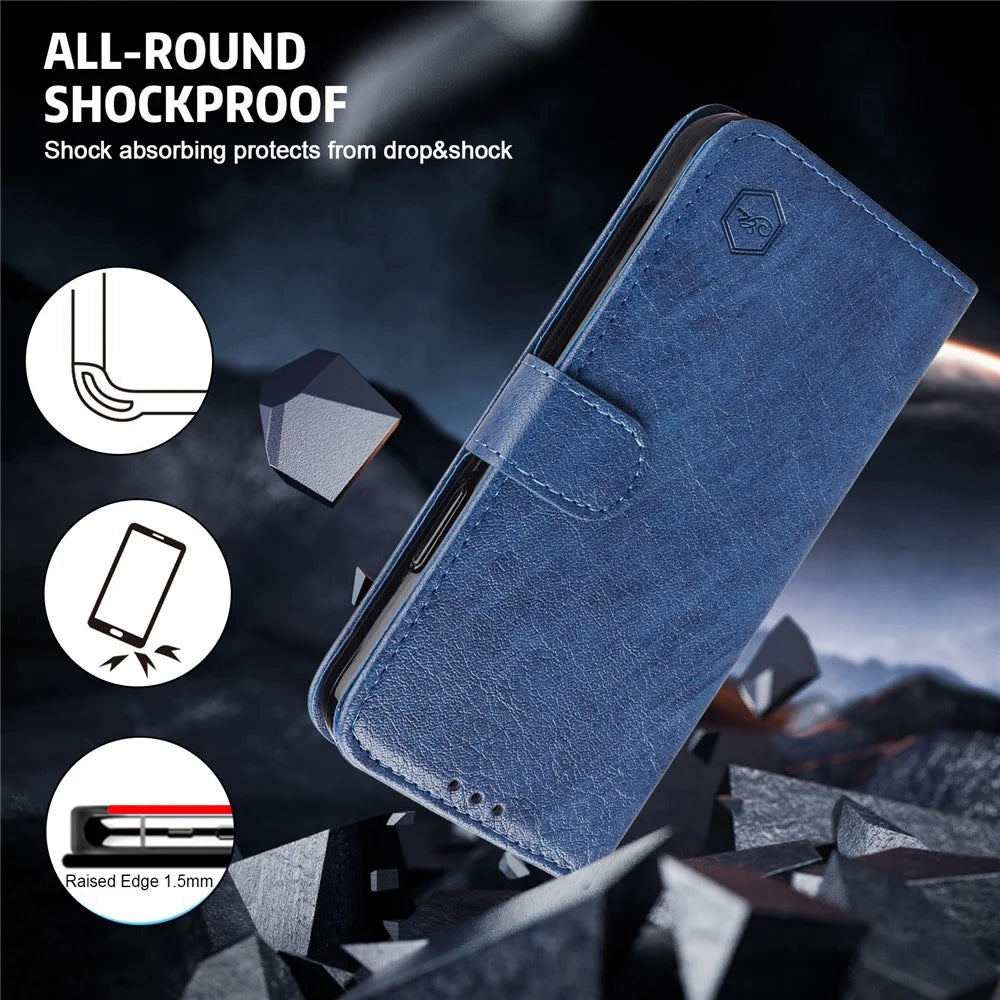 For Samsung Galaxy A14 5G / A14 4G Solid Color PU Leather Stand Wallet Case Cell Phone Flip Cover - Dark Blue - 6