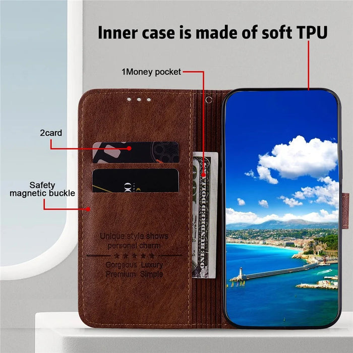 For Sony Xperia 10 V Solid Color PU Leather Wallet Case Folio Flip Cell Phone Stand Cover - Brown - 2