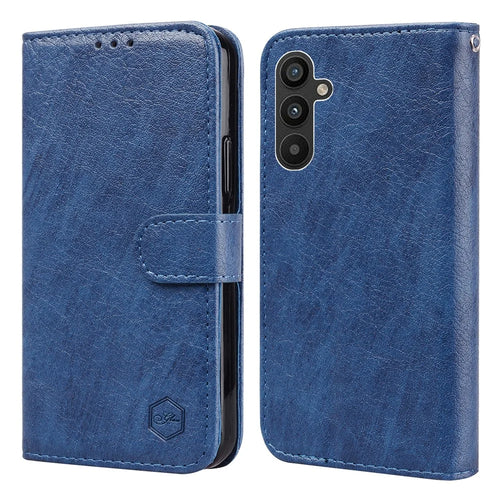 For Samsung Galaxy A25 5G (Global) (161.0 x 76.5 x 8.3mm) Solid Color PU Leather Wallet Case Fully Wrapped Cell Phone Stand Cover - Dark Blue - 1