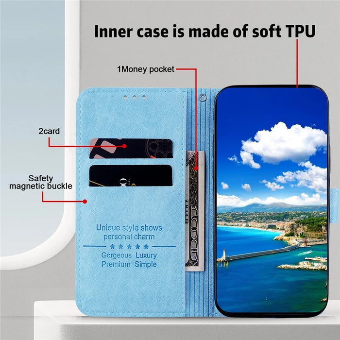 For Samsung Galaxy A54 5G Fall Protection Solid Color PU Leather Wallet Case Cell Phone Stand Cover - Baby Blue - 2