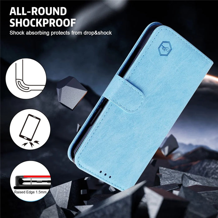 For Samsung Galaxy A54 5G Fall Protection Solid Color PU Leather Wallet Case Cell Phone Stand Cover - Baby Blue - 6