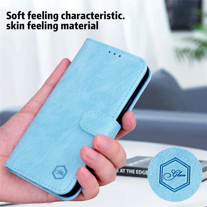 For Samsung Galaxy A54 5G Fall Protection Solid Color PU Leather Wallet Case Cell Phone Stand Cover - Baby Blue - 7