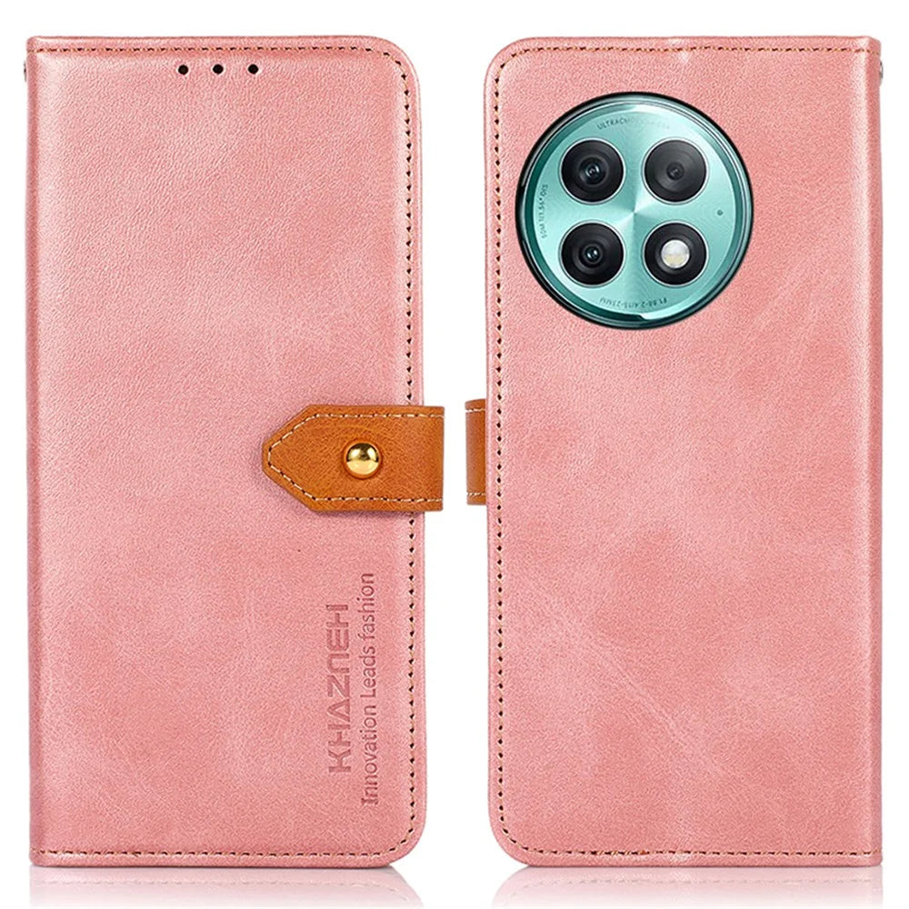 KHAZNEH For OnePlus Ace 2 Pro 5G Cowhide Texture Stand PU Leather Phone Case Wallet Phone Cover - Rose Gold - 1