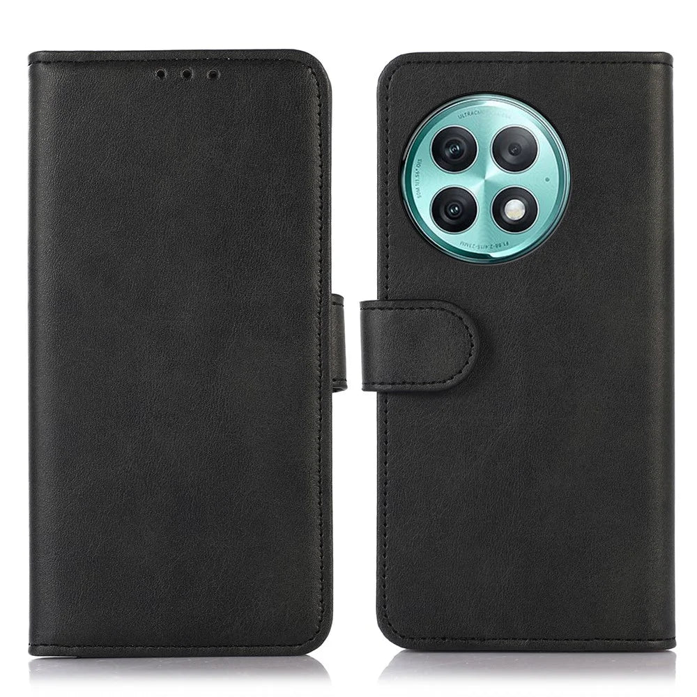 For OnePlus Ace 2 Pro 5G Cowhide Texture Phone Case Wallet Stand Leather Flip Phone Cover - Black - 1