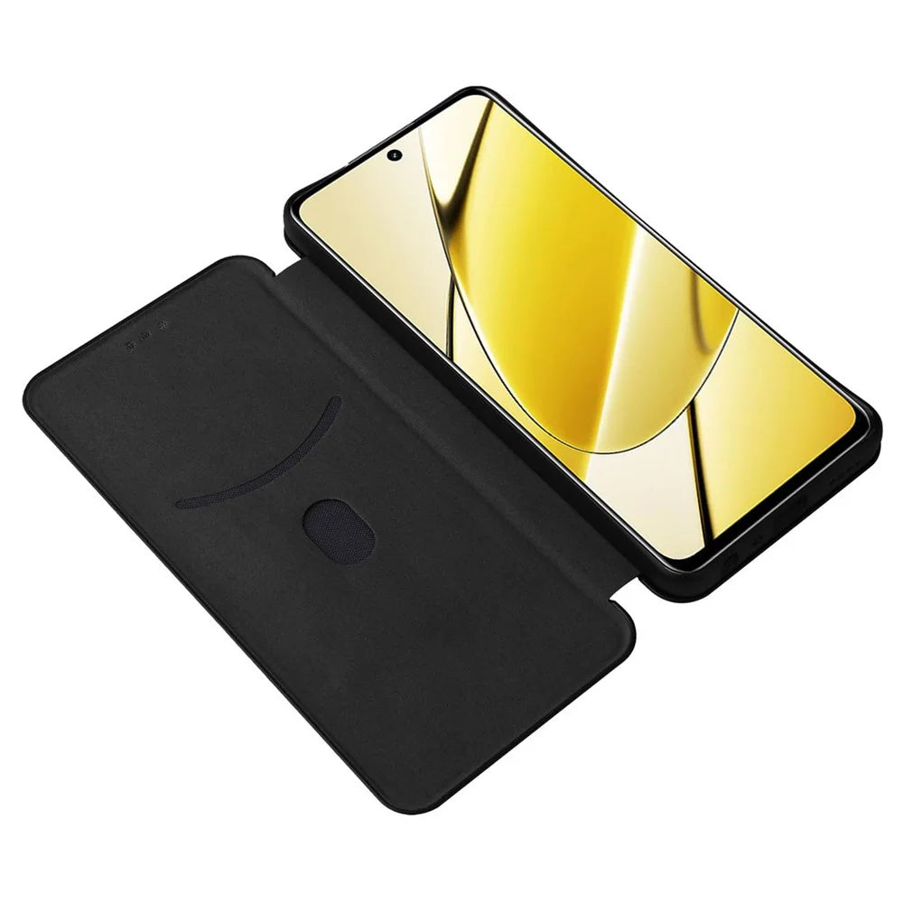 For Realme 11x 5G / 11 5G (Global) Carbon Fiber Texture Phone Case Card Holder Leather Stand Cell Phone Cover - Black - 2