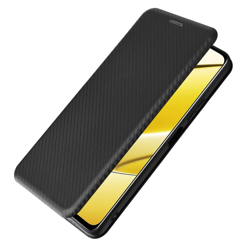 For Realme 11x 5G / 11 5G (Global) Carbon Fiber Texture Phone Case Card Holder Leather Stand Cell Phone Cover - Black - 5