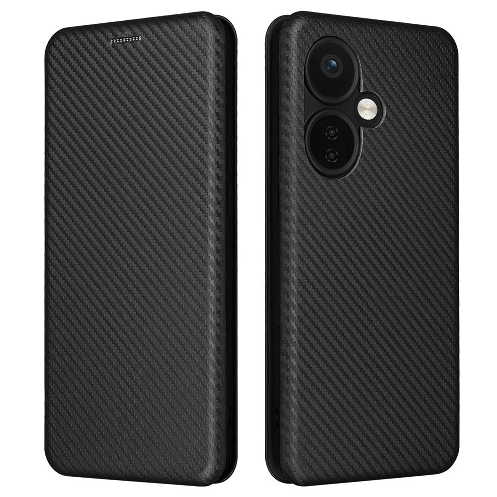 For OnePlus Nord CE3 5G Mobile Phone Case Card Holder Leather Stand Carbon Fiber Texture Cover - Black - 1