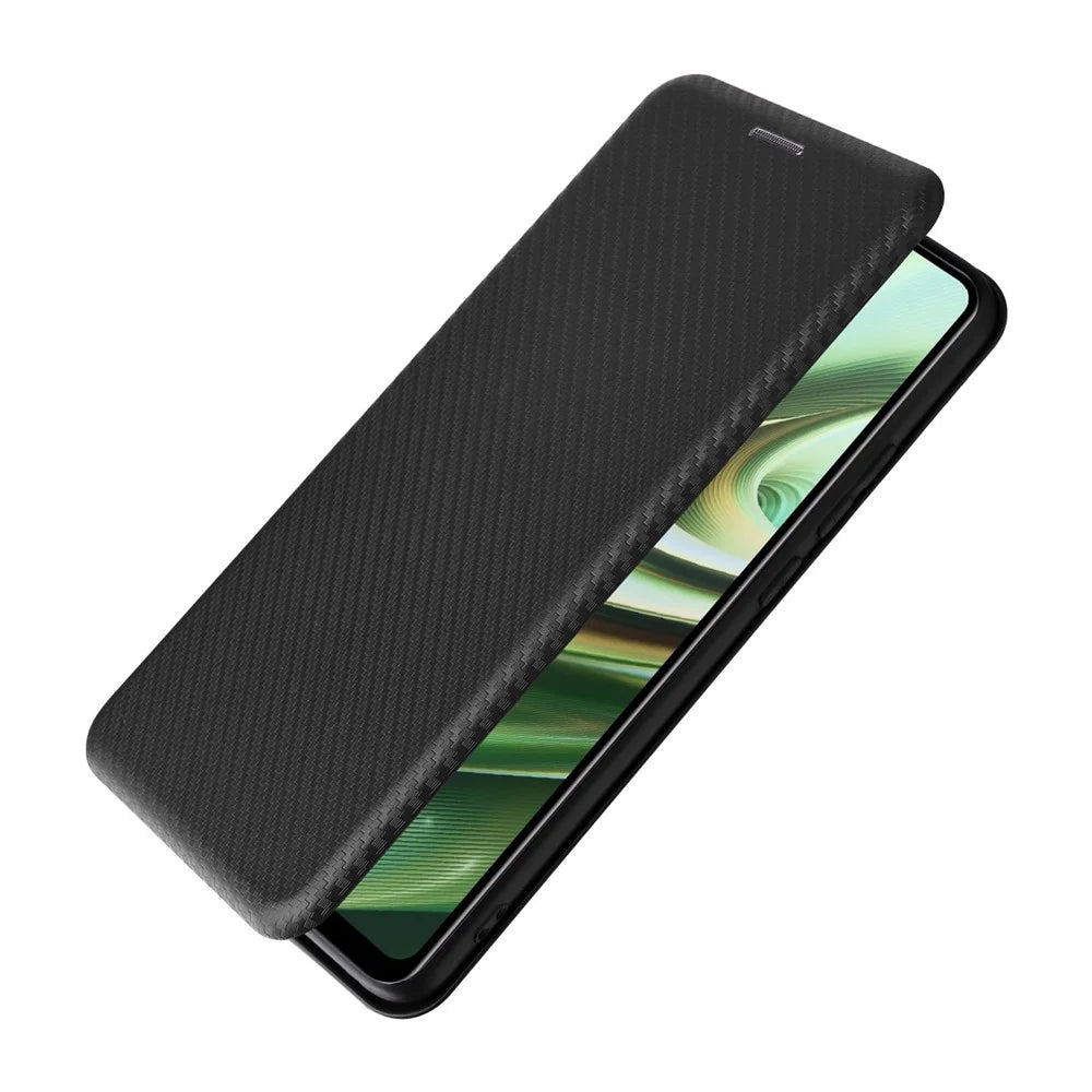 For OnePlus Nord CE3 5G Mobile Phone Case Card Holder Leather Stand Carbon Fiber Texture Cover - Black - 5