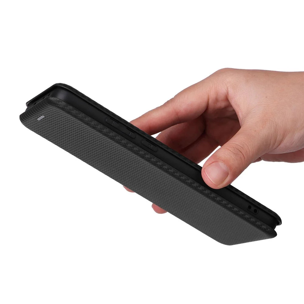 For OnePlus Nord CE3 5G Mobile Phone Case Card Holder Leather Stand Carbon Fiber Texture Cover - Black - 6