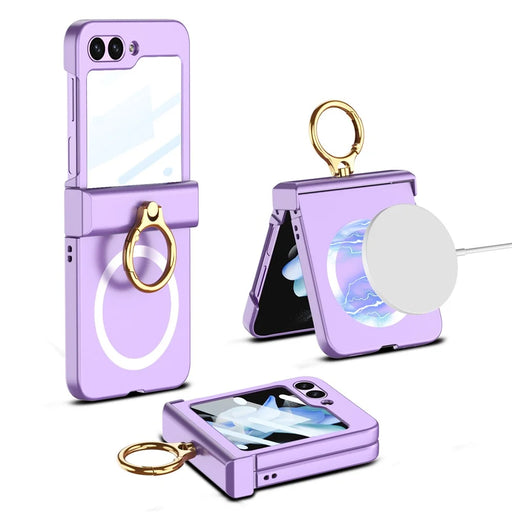 GKK For Samsung Galaxy Z Flip5 5G Kickstand Phone Case Hinge Protection Hard PC Cover Magnetic Case - Purple - 1