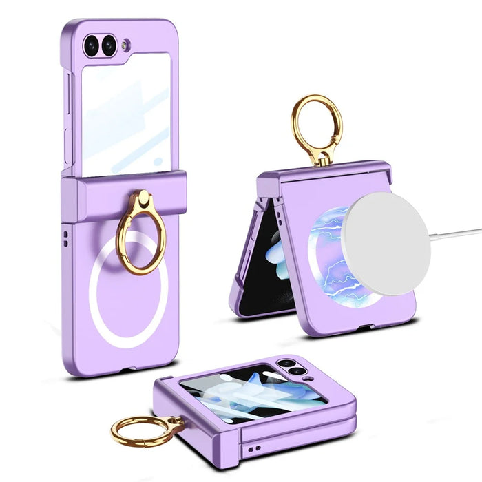 GKK For Samsung Galaxy Z Flip5 5G Kickstand Phone Case Hinge Protection Hard PC Cover Magnetic Case - Purple - 1
