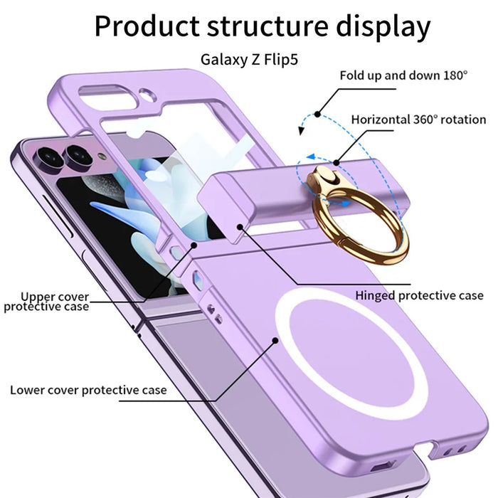 GKK For Samsung Galaxy Z Flip5 5G Kickstand Phone Case Hinge Protection Hard PC Cover Magnetic Case - Purple - 2