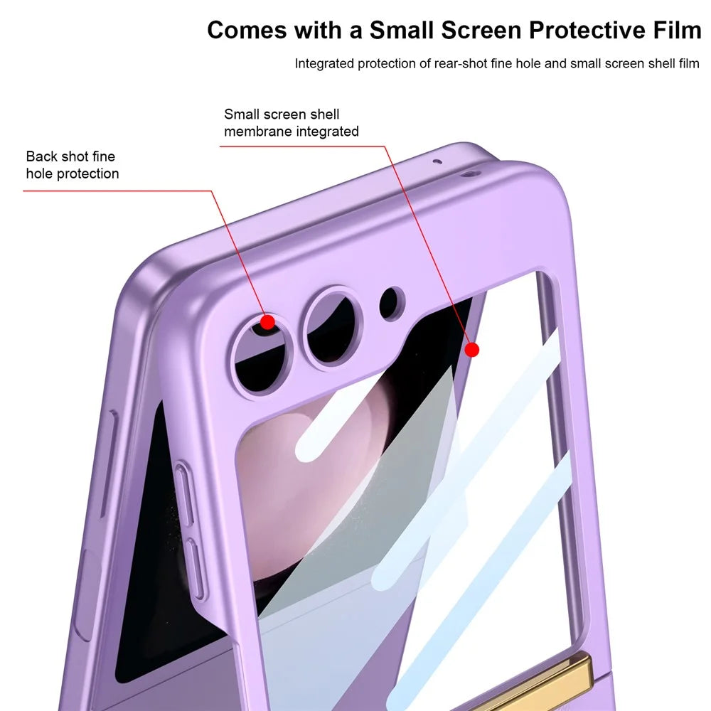 GKK For Samsung Galaxy Z Flip5 5G PC Ultra-Thin Case Wrist Band Kickstand Phone Cover with Tempered Glass Small Screen Film - Green - 6
