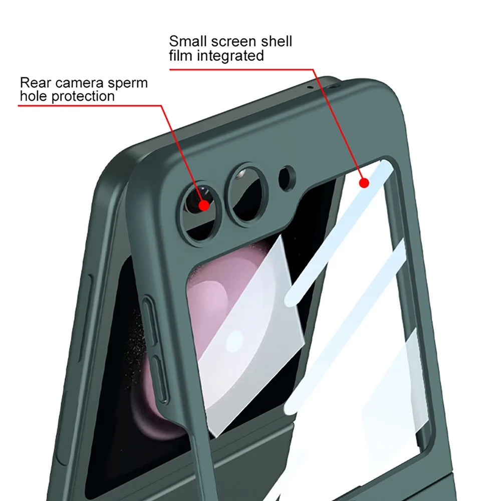 GKK For Samsung Galaxy Z Flip5 5G Ring Kickstand Cover Hard PC Phone Case with Small Screen Film and Shoulder Strap - Green - 7