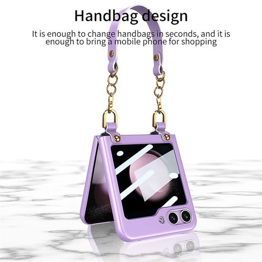 GKK For Samsung Galaxy Z Flip5 5G Hand Strap PC Phone Case Ultra Thin Protective Phone Cover with Integrated Small Screen Film - Purple - 2