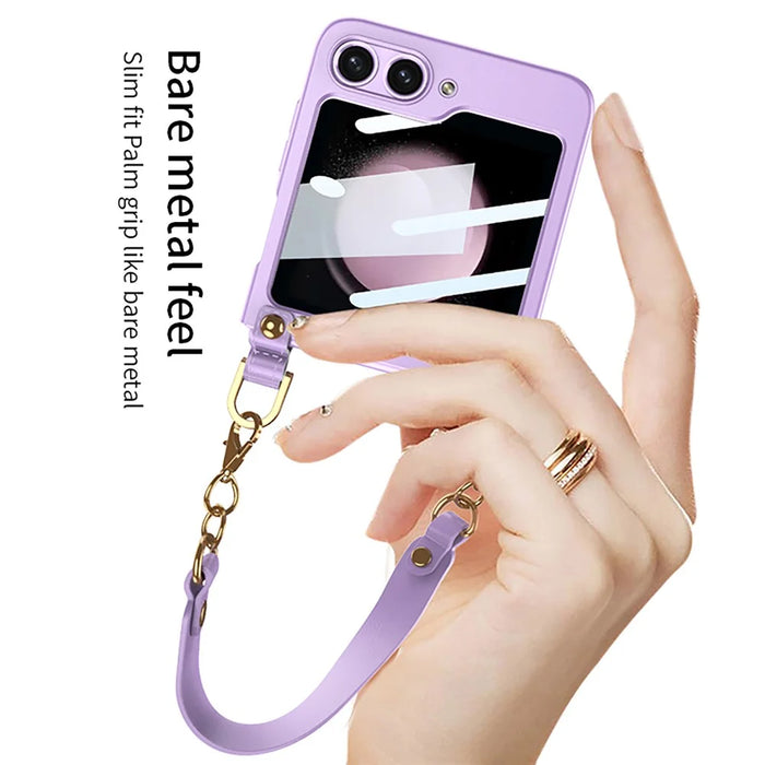 GKK For Samsung Galaxy Z Flip5 5G Hand Strap PC Phone Case Ultra Thin Protective Phone Cover with Integrated Small Screen Film - Purple - 4