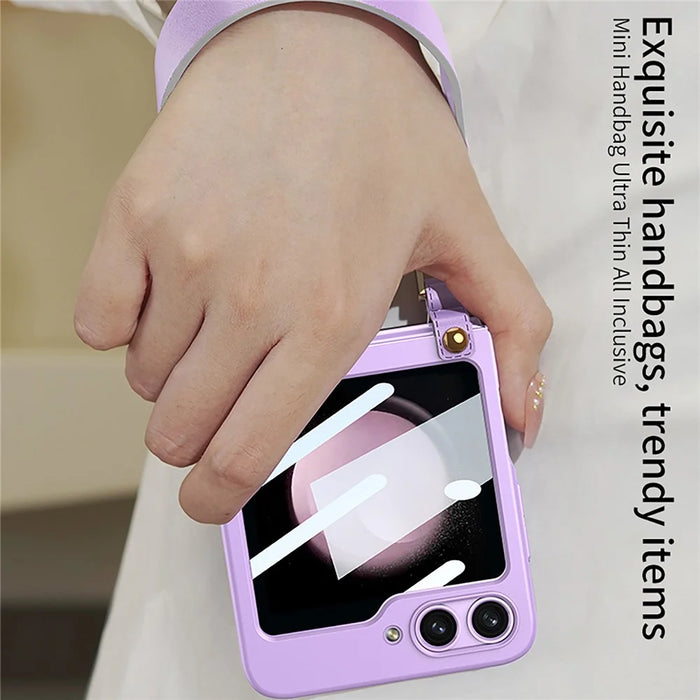 GKK For Samsung Galaxy Z Flip5 5G Hand Strap PC Phone Case Ultra Thin Protective Phone Cover with Integrated Small Screen Film - Purple - 5