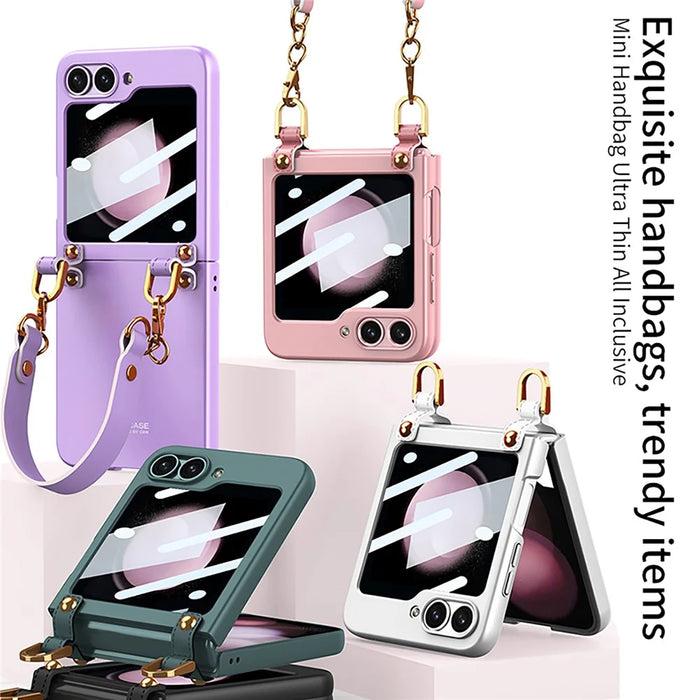 GKK For Samsung Galaxy Z Flip5 5G Hand Strap PC Phone Case Ultra Thin Protective Phone Cover with Integrated Small Screen Film - Purple - 7