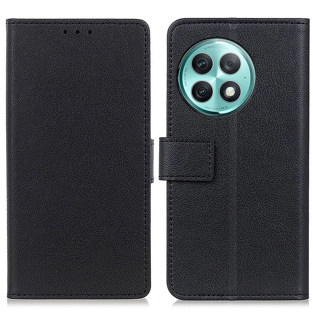 For OnePlus Ace 2 Pro 5G Textured Phone Cover PU Leather Wallet Stand Case - Black - 1