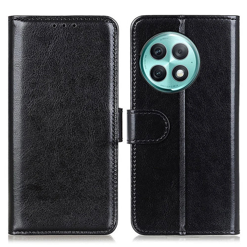 For OnePlus Ace 2 Pro 5G Anti-Scratch PU Leather Phone Case Crazy Horse Texture Wallet Stand Cover - Black - 1
