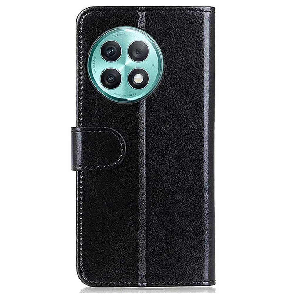 For OnePlus Ace 2 Pro 5G Anti-Scratch PU Leather Phone Case Crazy Horse Texture Wallet Stand Cover - Black - 6