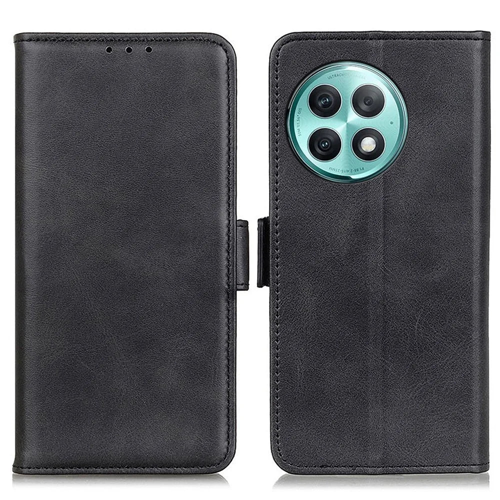 For OnePlus Ace 2 Pro 5G Slim-Fit Cowhide Texture Wallet Phone Case PU Leather Cover with Stand - Black - 1