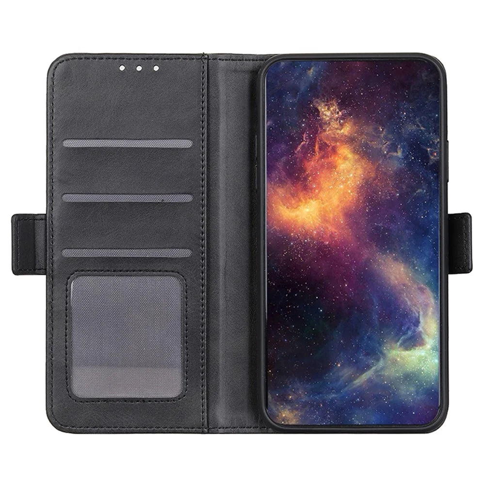 For OnePlus Ace 2 Pro 5G Slim-Fit Cowhide Texture Wallet Phone Case PU Leather Cover with Stand - Black - 2