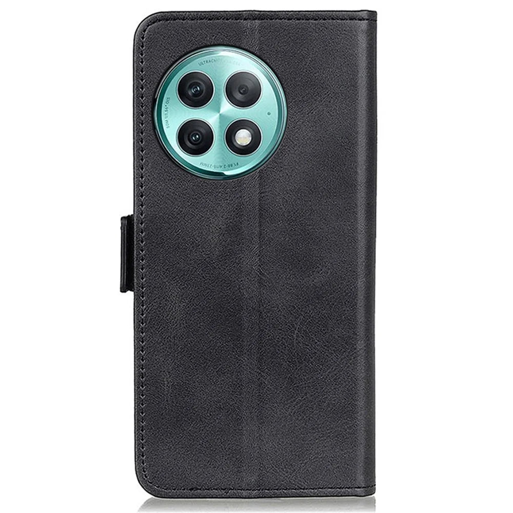 For OnePlus Ace 2 Pro 5G Slim-Fit Cowhide Texture Wallet Phone Case PU Leather Cover with Stand - Black - 6