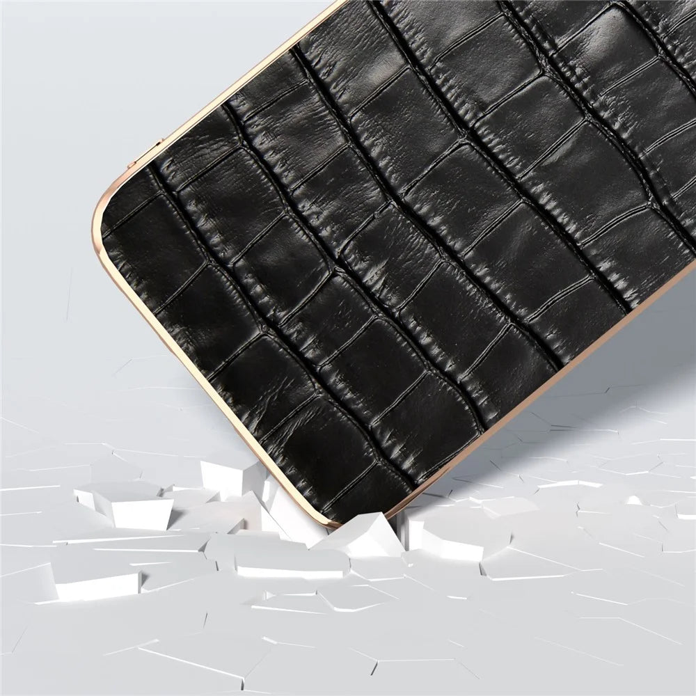 For Samsung Galaxy S23 FE Crocodile Texture Back Cover Anti-drop Genuine Cow Leather+PC+TPU Nano Electroplating Phone Case - Black - 3