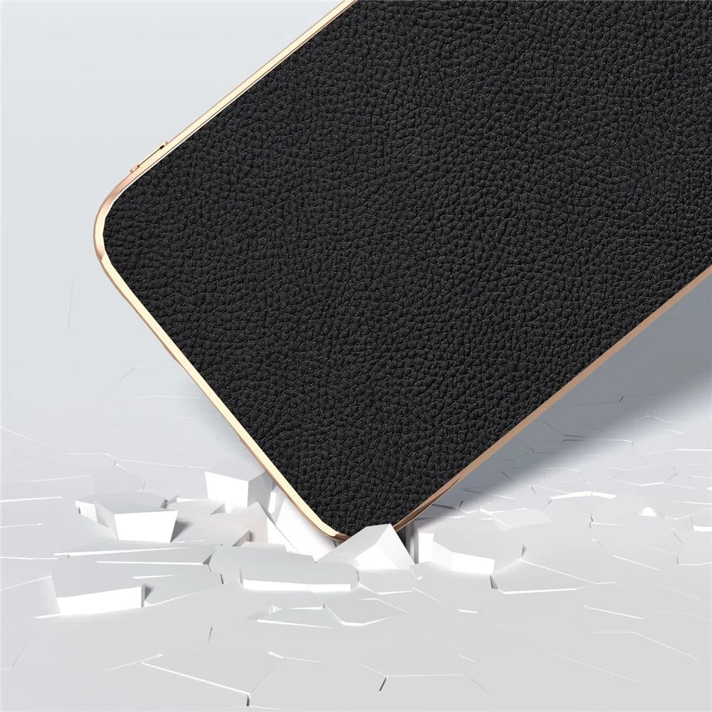 For Samsung Galaxy S23 FE Phone Case Litchi Texture Genuine Cow Leather+TPU+PC Nano Electroplating Cover - Black - 3