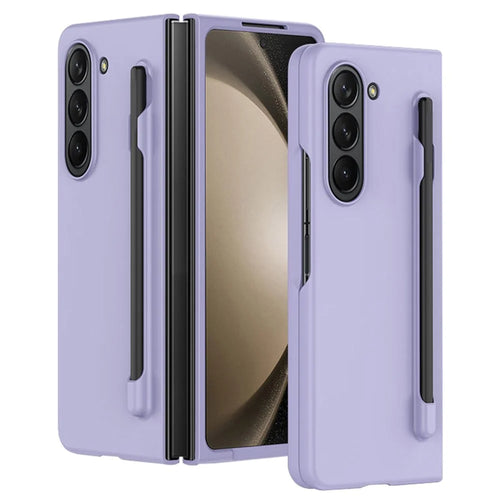For Samsung Galaxy Z Fold5 5G Skin-touch Protective Hard PC Case Pen Slot Design Folding Phone Cover - Purple - 1