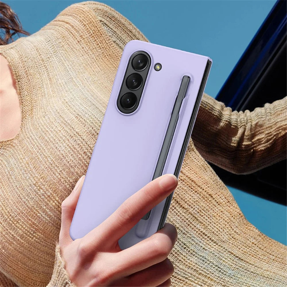 For Samsung Galaxy Z Fold5 5G Skin-touch Protective Hard PC Case Pen Slot Design Folding Phone Cover - Purple - 2
