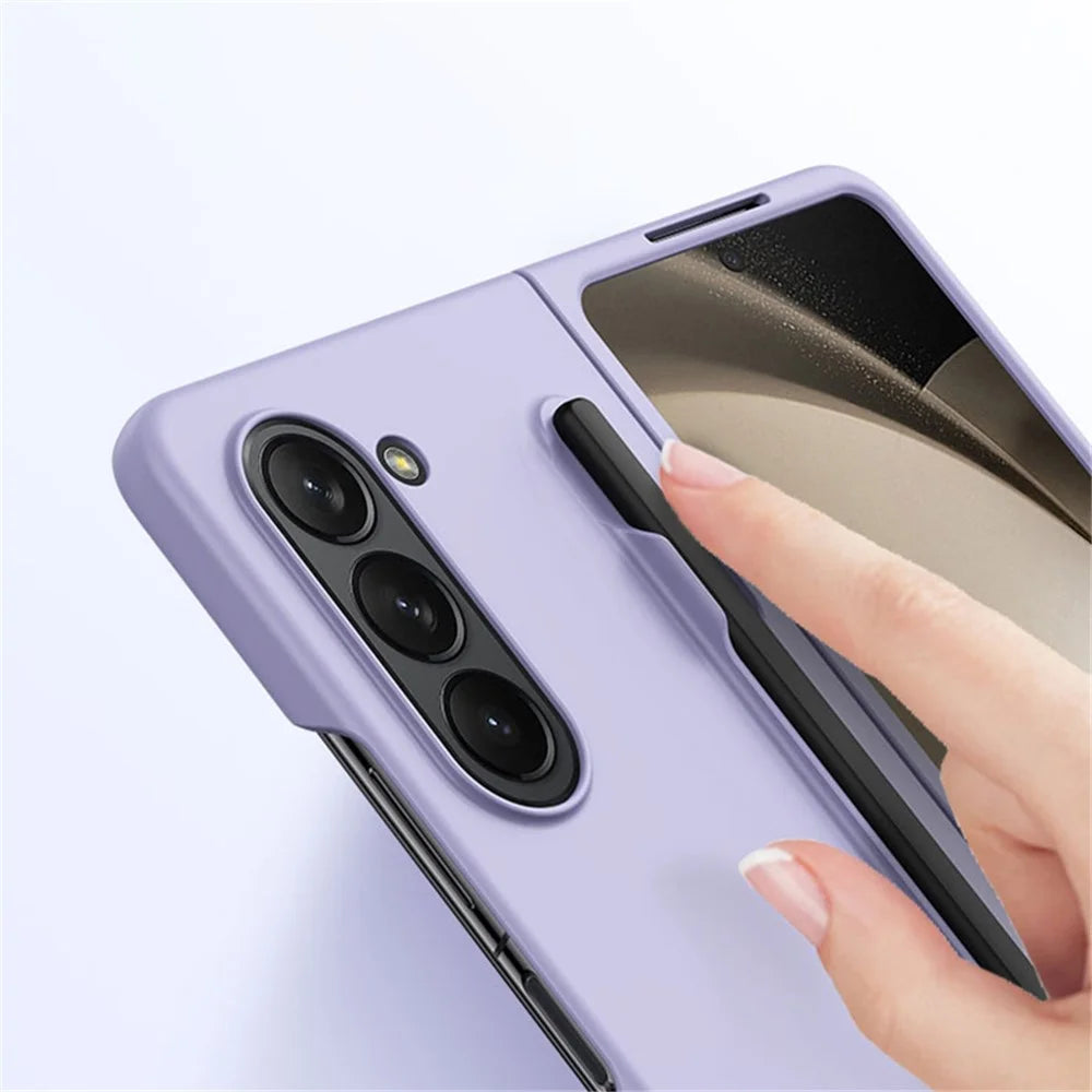 For Samsung Galaxy Z Fold5 5G Skin-touch Protective Hard PC Case Pen Slot Design Folding Phone Cover - Purple - 3