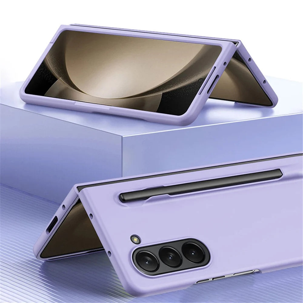 For Samsung Galaxy Z Fold5 5G Skin-touch Protective Hard PC Case Pen Slot Design Folding Phone Cover - Purple - 4