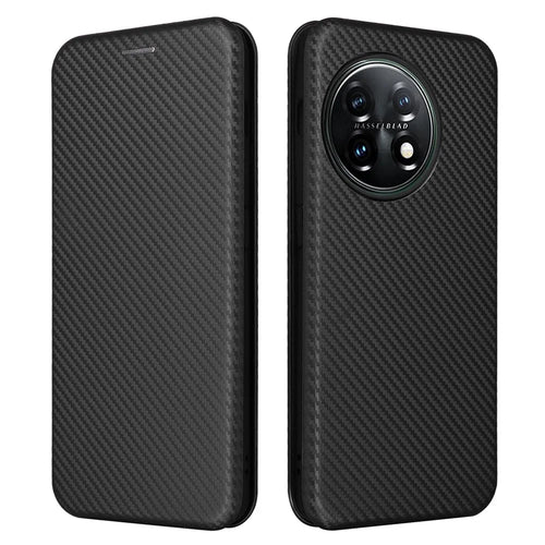 For OnePlus Ace 2 Pro 5G Carbon Fiber Texture Phone Case Card Holder Leather Stand Anti-drop Cover - Black - 1