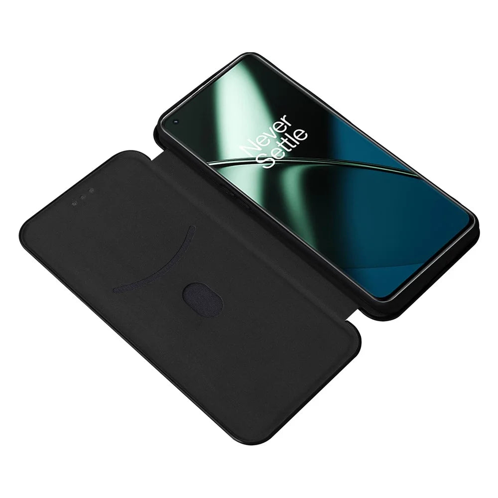 For OnePlus Ace 2 Pro 5G Carbon Fiber Texture Phone Case Card Holder Leather Stand Anti-drop Cover - Black - 2