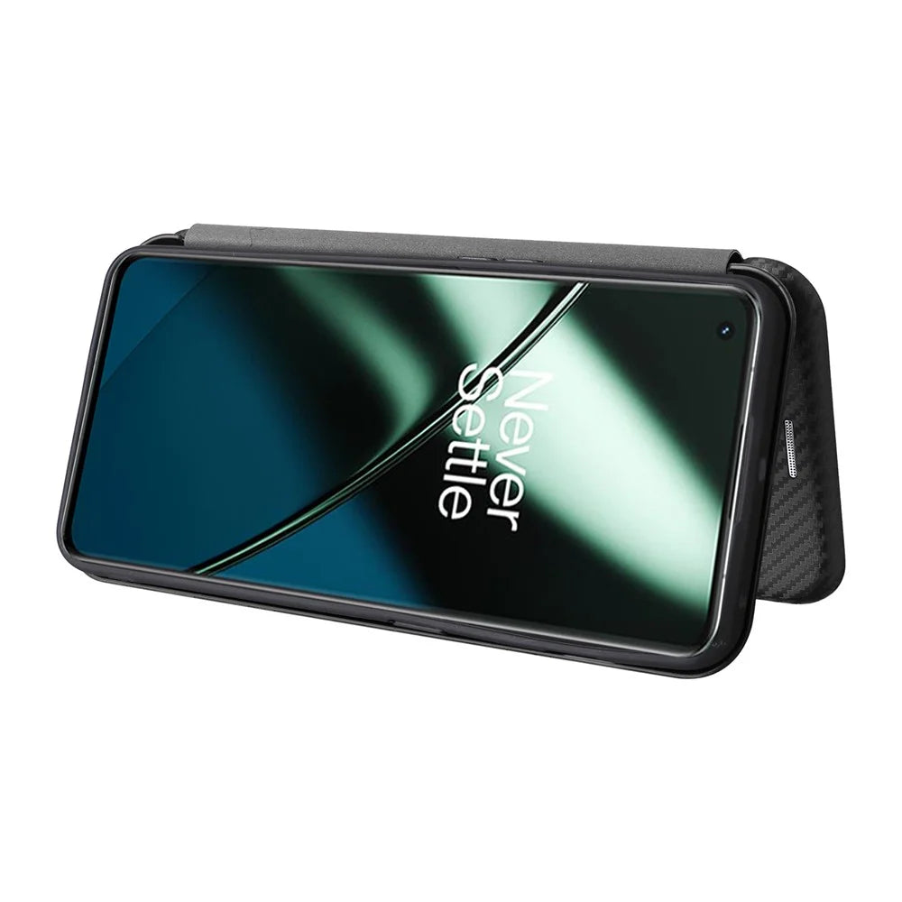 For OnePlus Ace 2 Pro 5G Carbon Fiber Texture Phone Case Card Holder Leather Stand Anti-drop Cover - Black - 3