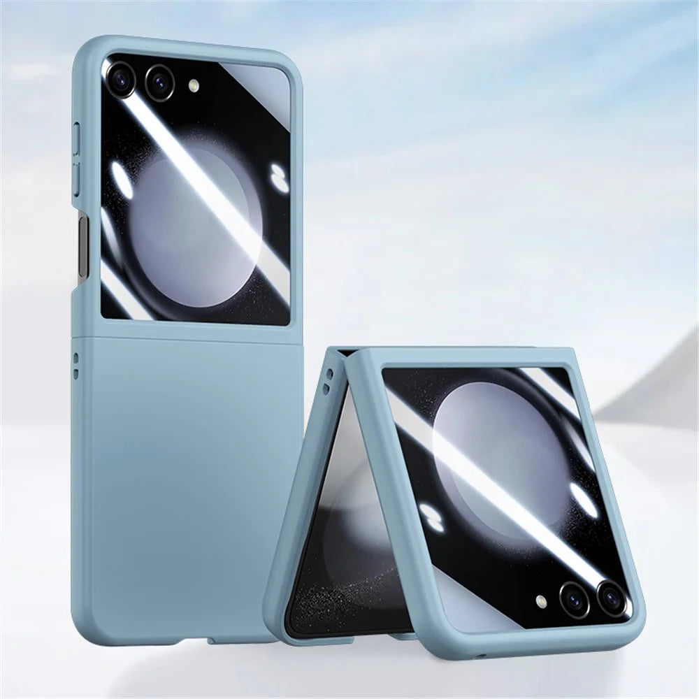 For Samsung Galaxy Z Flip5 5G PC Skin-touch Phone Case Anti-Scratch Cover with Small Screen Film - Baby Blue - 2
