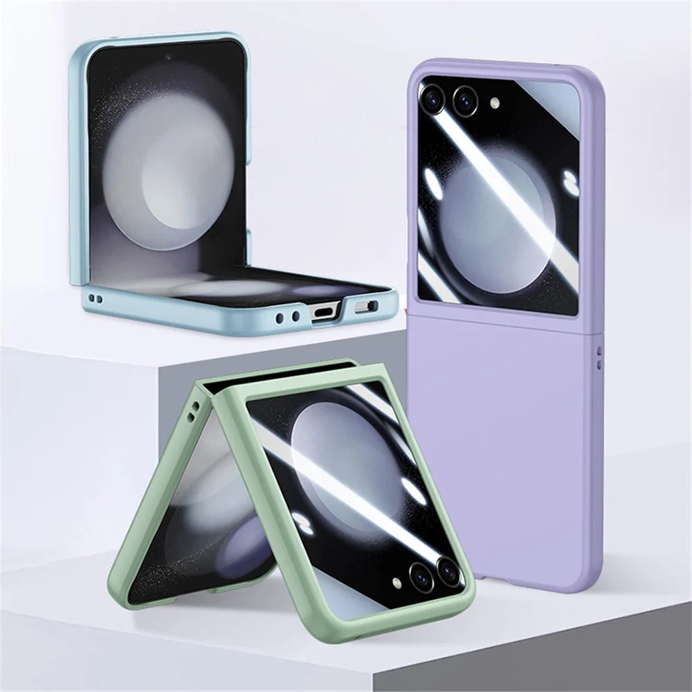 For Samsung Galaxy Z Flip5 5G PC Skin-touch Phone Case Anti-Scratch Cover with Small Screen Film - Baby Blue - 3