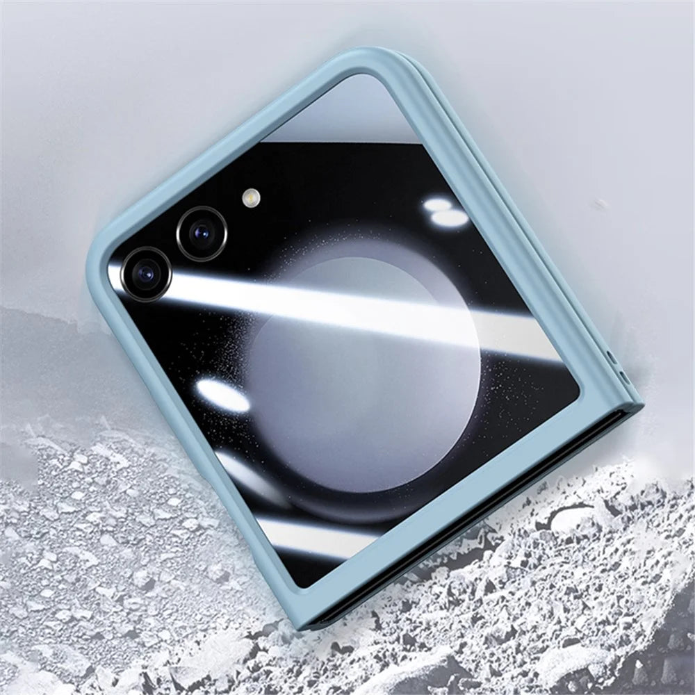 For Samsung Galaxy Z Flip5 5G PC Skin-touch Phone Case Anti-Scratch Cover with Small Screen Film - Baby Blue - 6