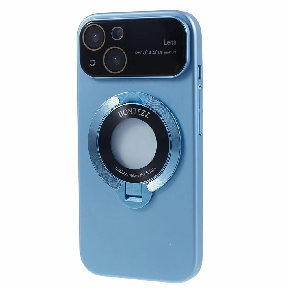VOERO Kickstand Hard PC Case for iPhone 15 Rubberized Anti-Scratch Phone Cover Compatible with MagSafe - Blue - 1