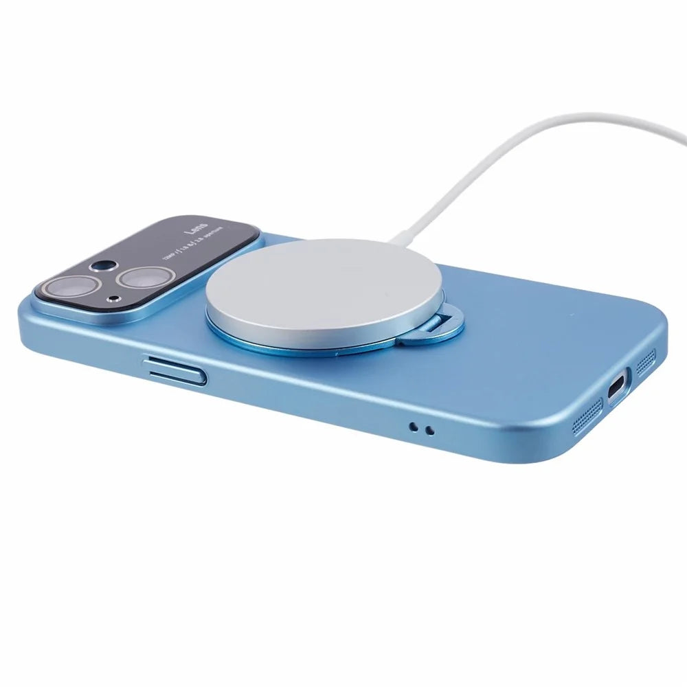 VOERO Kickstand Hard PC Case for iPhone 15 Rubberized Anti-Scratch Phone Cover Compatible with MagSafe - Blue - 5