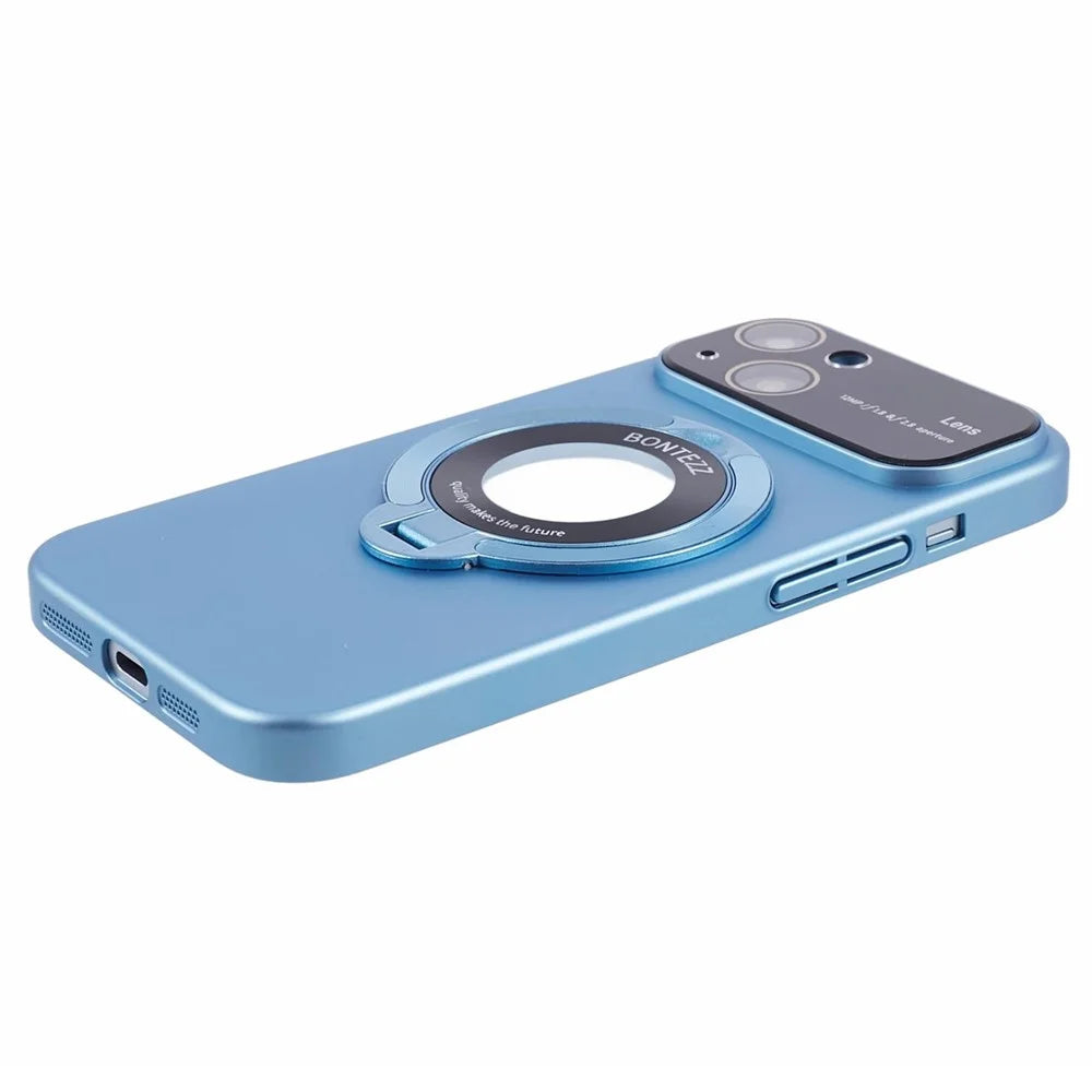 VOERO Kickstand Hard PC Case for iPhone 15 Rubberized Anti-Scratch Phone Cover Compatible with MagSafe - Blue - 6