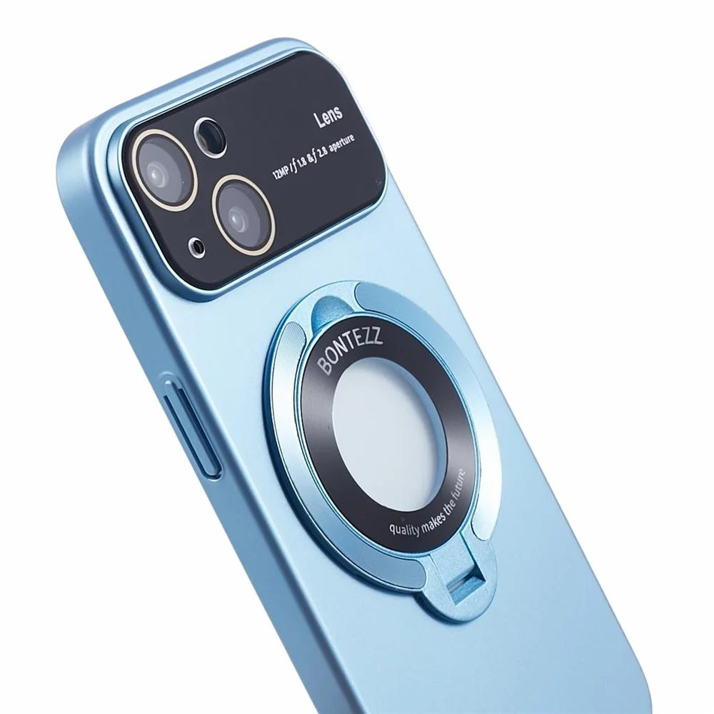 VOERO Kickstand Hard PC Case for iPhone 15 Rubberized Anti-Scratch Phone Cover Compatible with MagSafe - Blue - 7