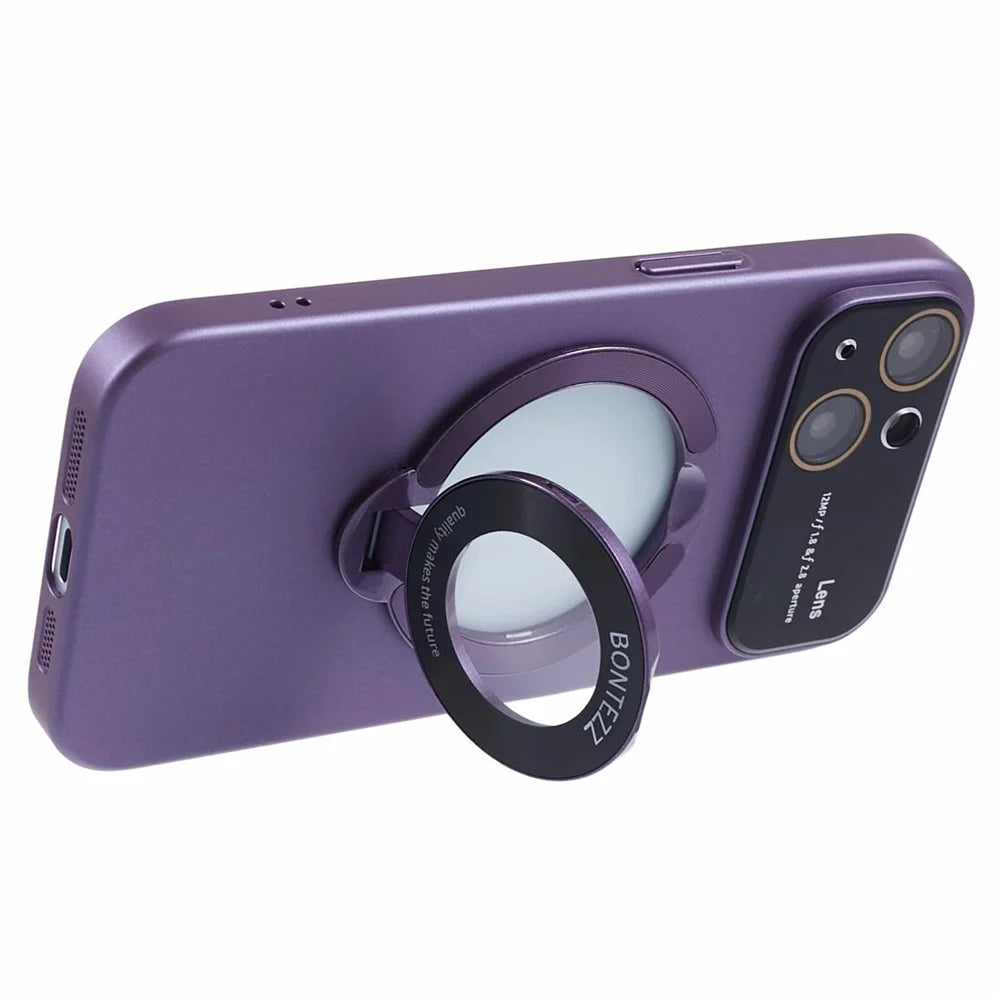 VOERO Anti-Drop Hard PC Case for iPhone 15 Plus Rubberized Kickstand Phone Cover Compatible with MagSafe - Purple - 4