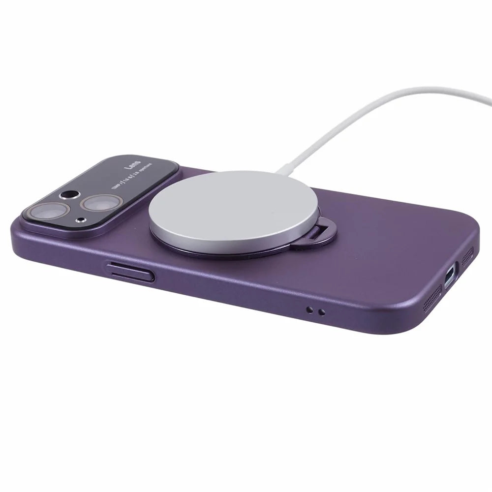 VOERO Anti-Drop Hard PC Case for iPhone 15 Plus Rubberized Kickstand Phone Cover Compatible with MagSafe - Purple - 5