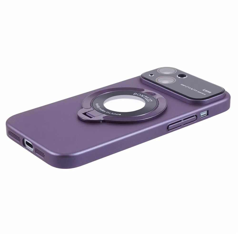 VOERO Anti-Drop Hard PC Case for iPhone 15 Plus Rubberized Kickstand Phone Cover Compatible with MagSafe - Purple - 6
